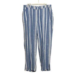 Catherines Striped Linen Pants Womens 0X Pockets Coastal Tomato Girl Plus Size